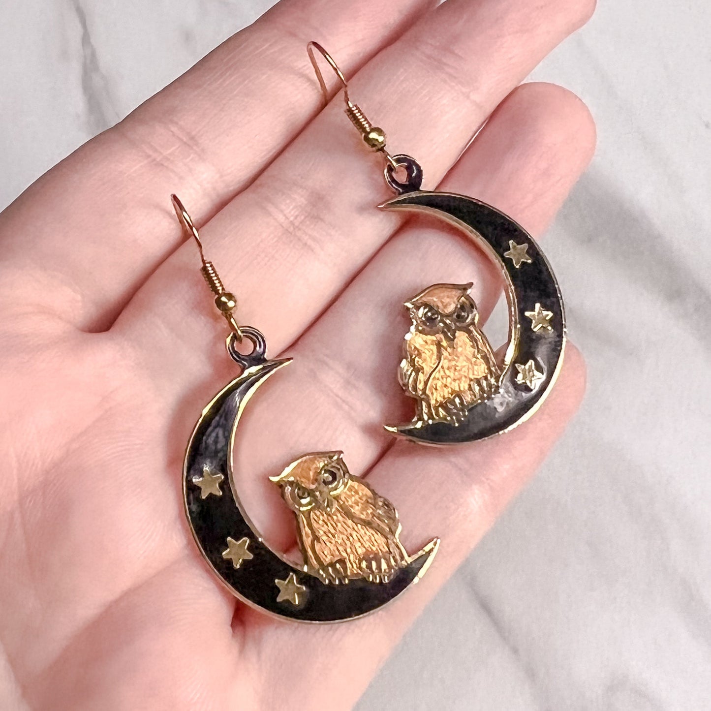 Vintage 1980s Owl & Moon Earrings