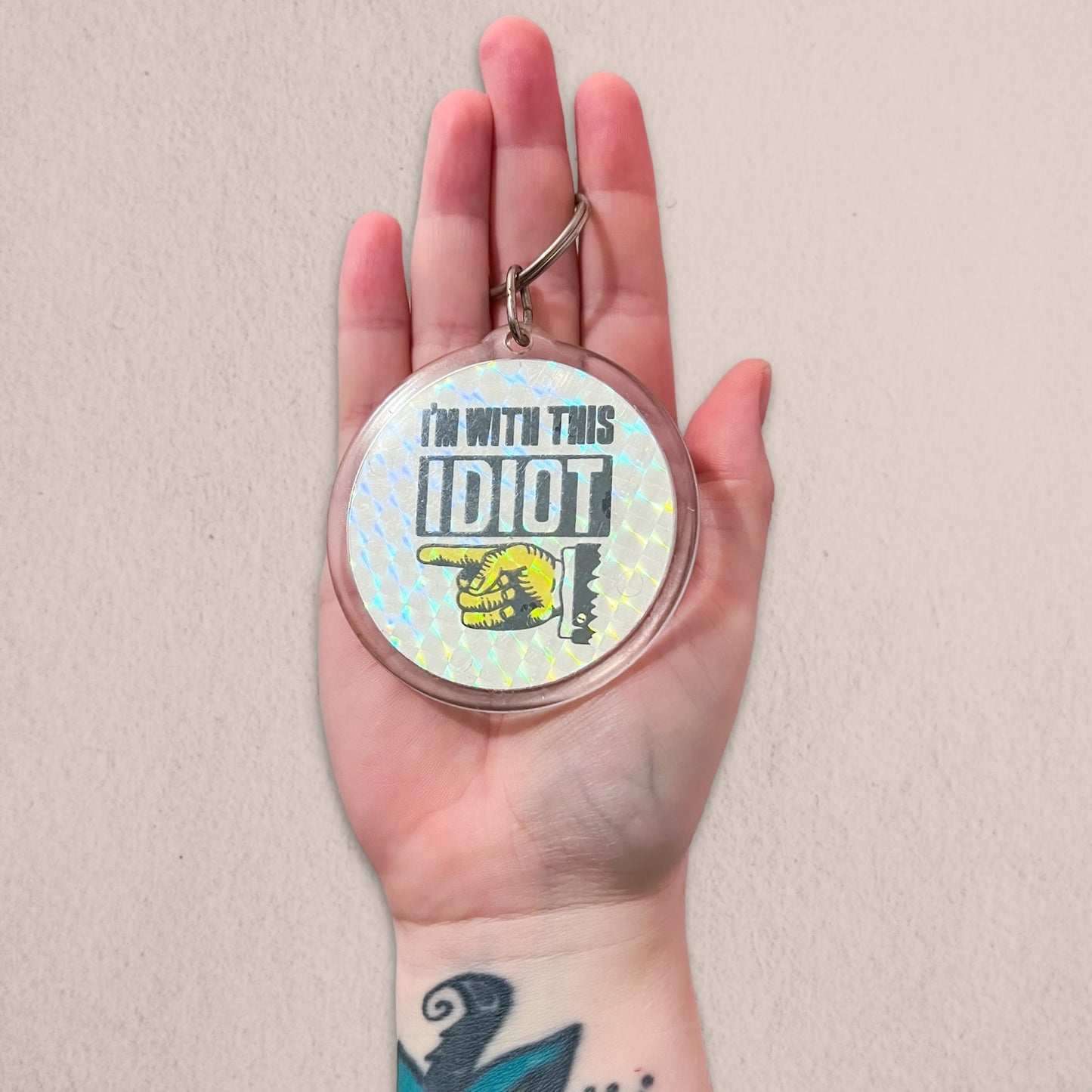 Vintage 1970s I’m With This Idiot Large Prismatic Keyring