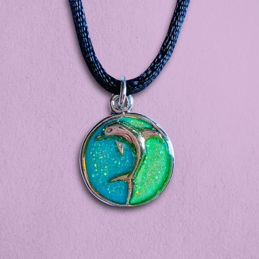 Vintage 1990s Dolphin Glitter Necklace