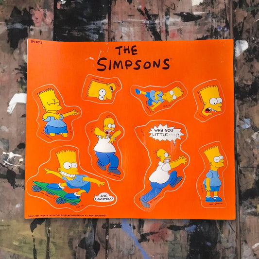 Vintage 1991 The Simpsons Sticker Sheet - Orange Version