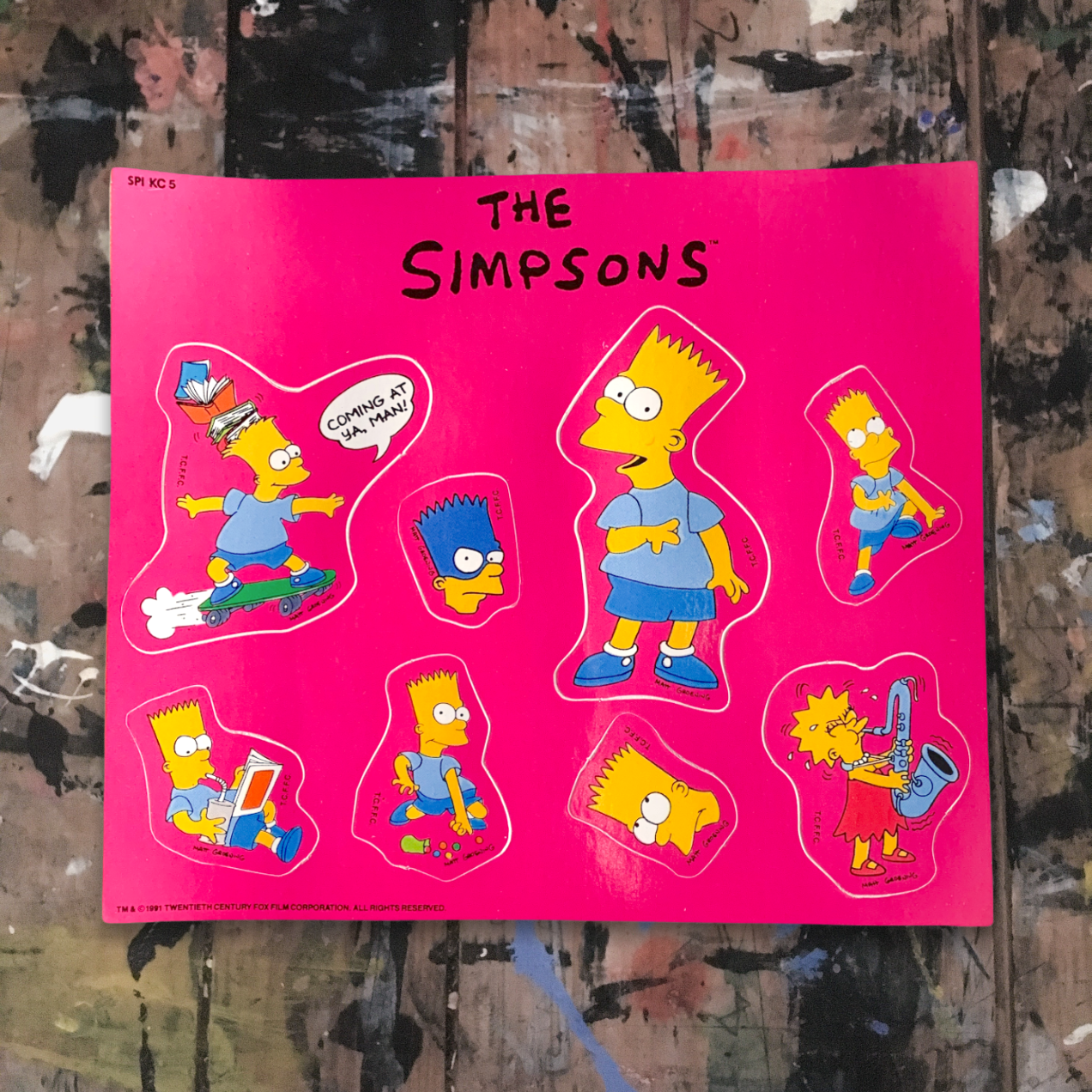 Vintage 1991 The Simpsons Sticker Sheet - Pink Version