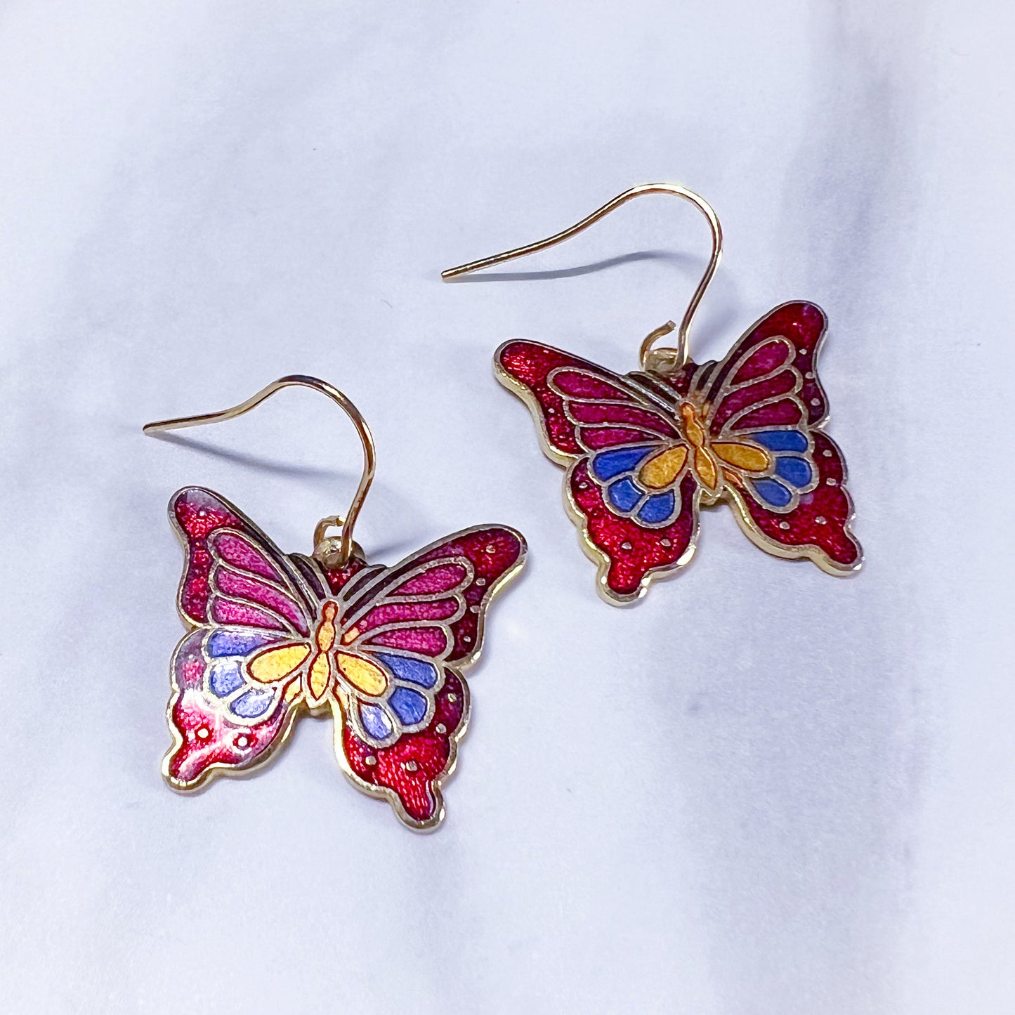 Vintage 1980s Butterfly Cloisonné Earrings