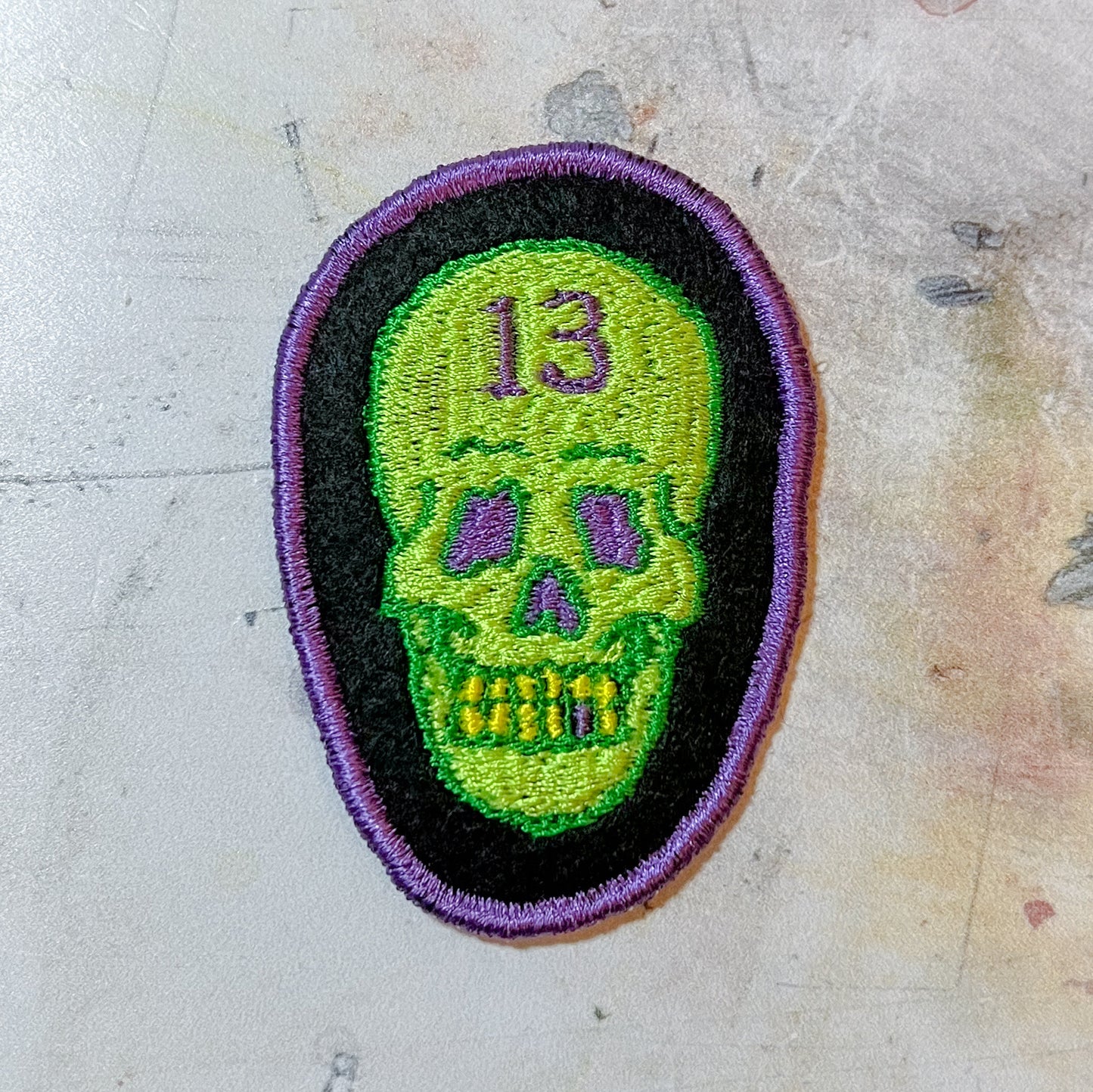 Lucky 13 Green Skull Handmade Patch